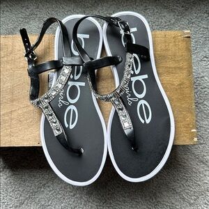 Bebe Black Sandals with Silver Accents